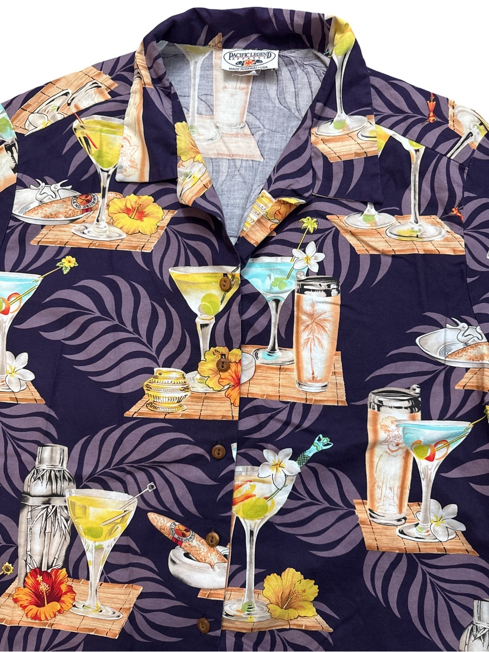 Vintage Pacific Legend Hawaiian Men’s Button Up Short Sleeve Shirt Cocktails